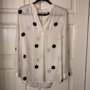 LOFT White Top W/ Black Polka Dots Size M